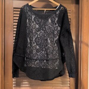Free People Black Lace Oversized Top